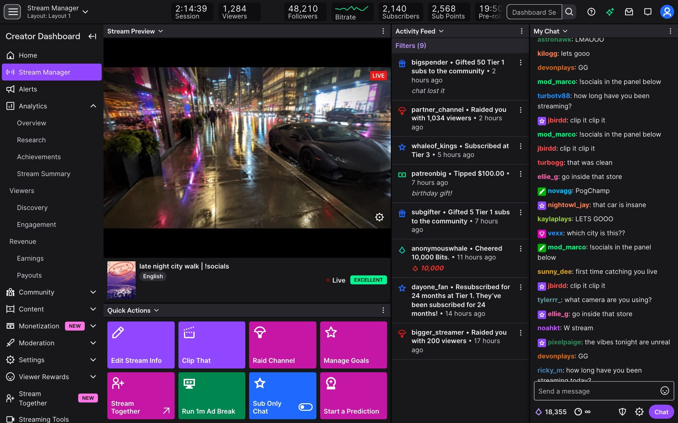 Twitch dashboard