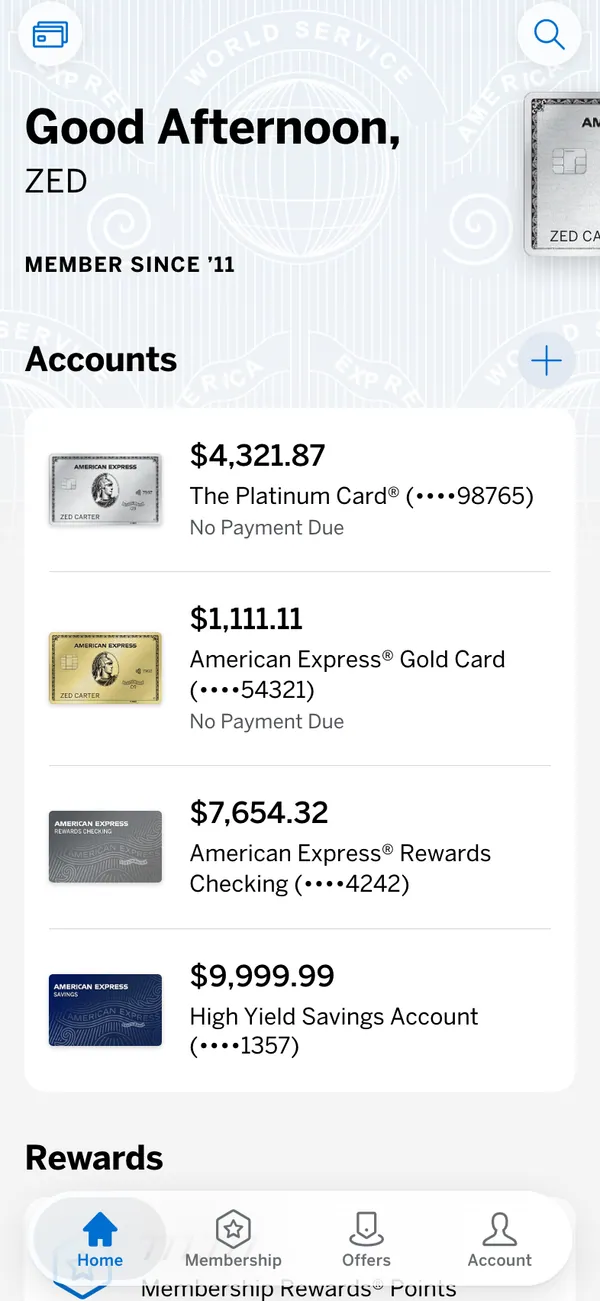 Amex screen 1