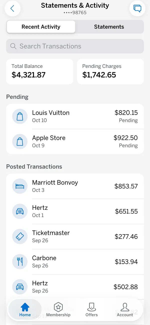 Amex screen 3