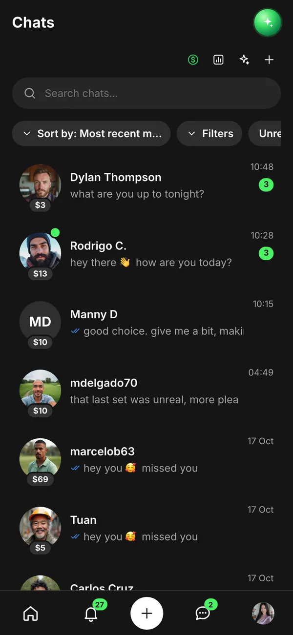 Fanvue on mobile, screen 4