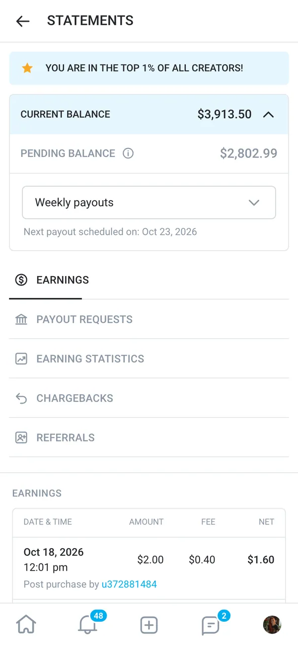 OnlyFans on mobile, screen 4