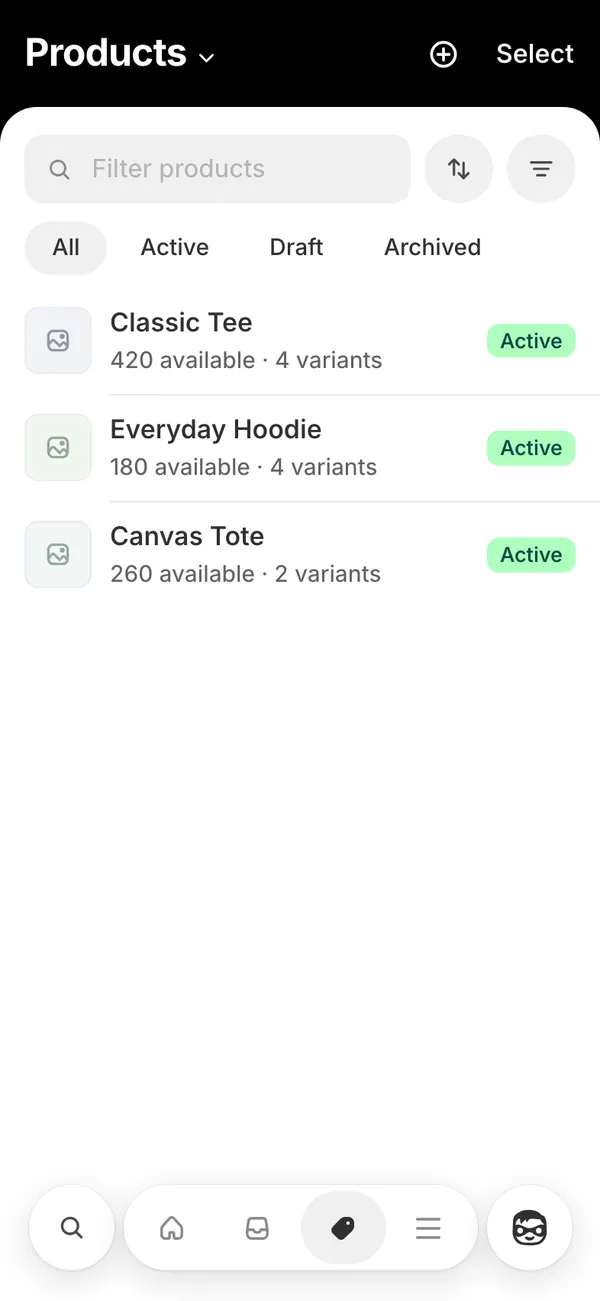 Shopify on mobile, screen 3