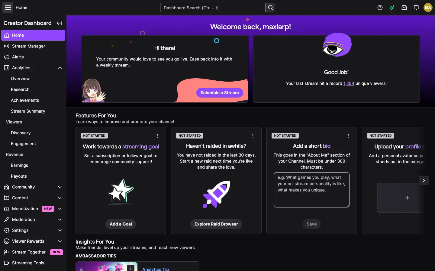 Twitch on desktop, 2